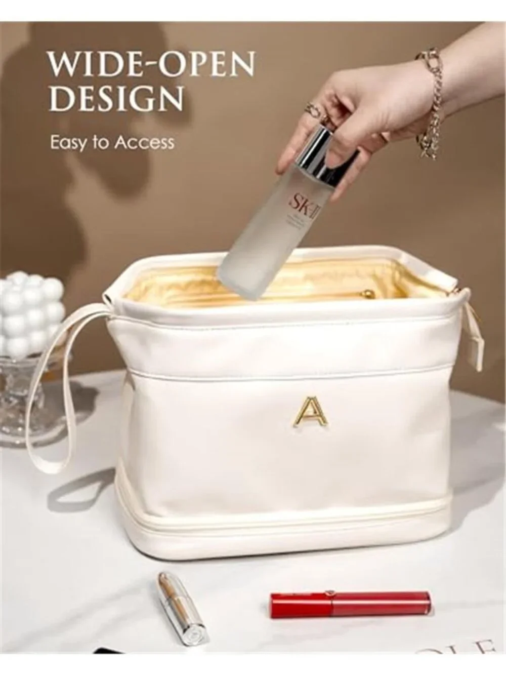 Travel Makeup Bag Cosmetic Organizer PU Leather Toiletry Case Brush Storage